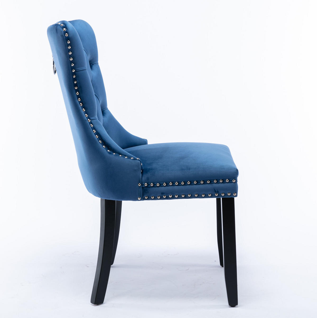 ESSZIMMERSTUHL Samt Blau mit hoher Rückenlehne Massivholz 2er-Set - Blau, Metall (50/95/65cm) - Meubliv
