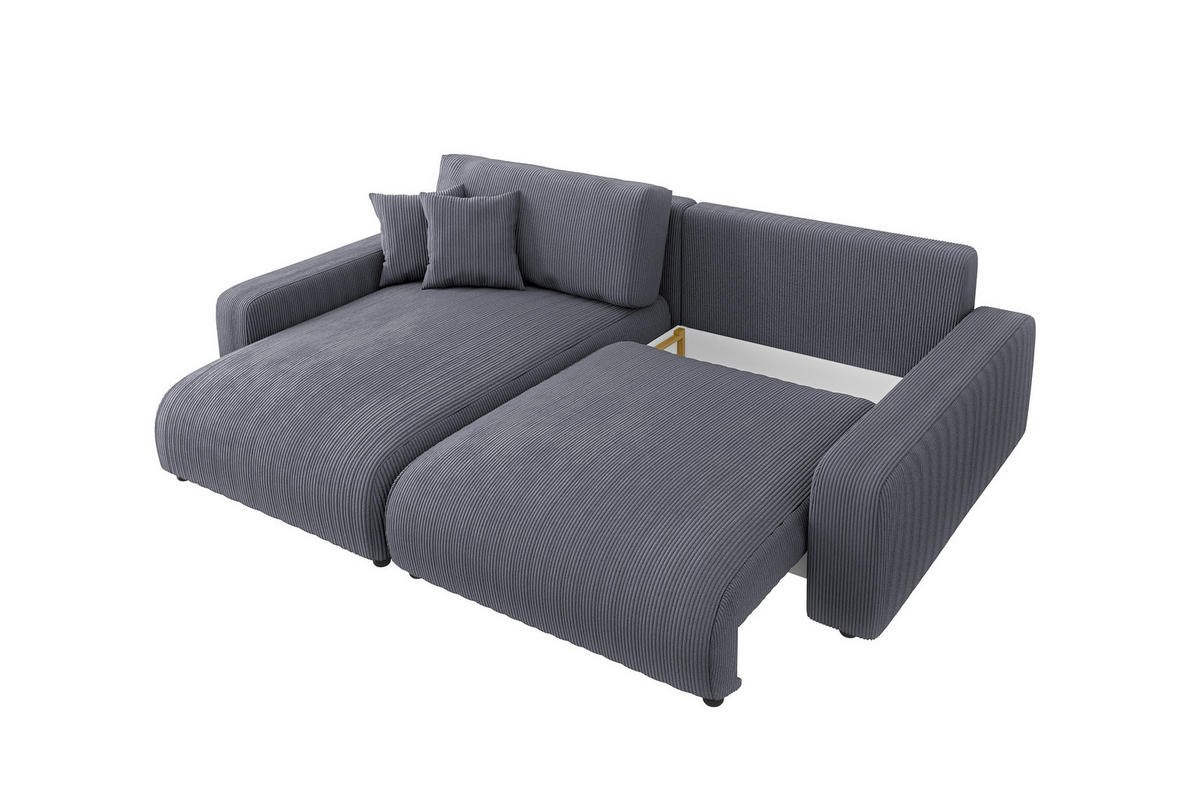 ECKSOFA Emma Grau Cord - Ottomane links - Grau, Textil (234/170cm) - S-Style Möbel