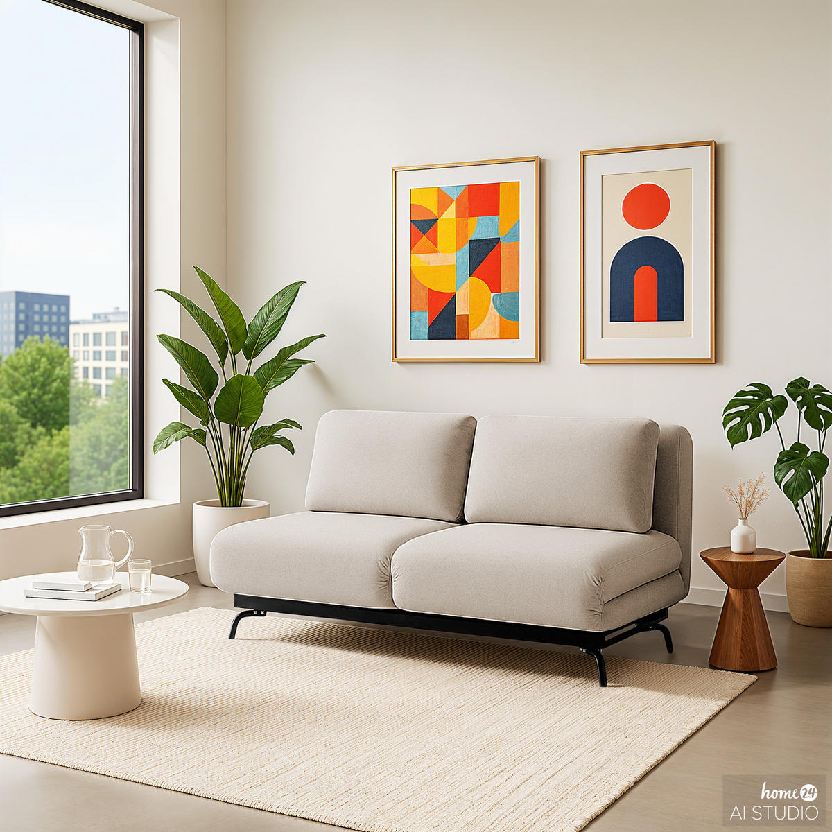 SCHLAFSOFA mit Relaxfunktion - Webstoff - Beige/Schwarz, Textil/Metall (184/78/85cm) - home24