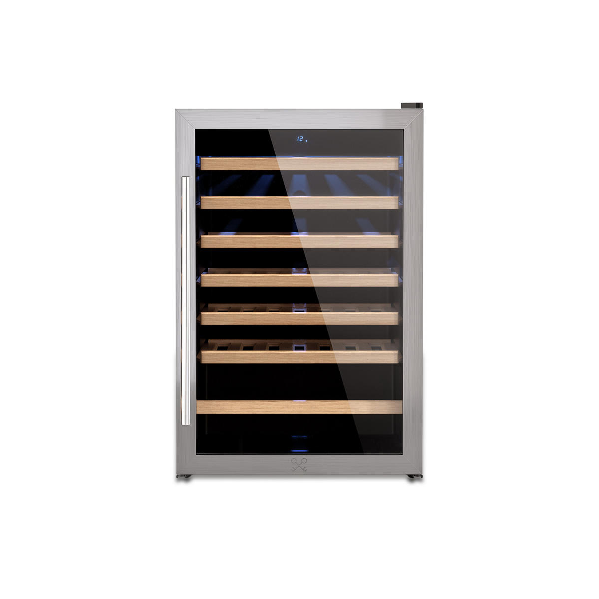 WEINKÜHLSCHRANK CAVC48 Schwarz und Silber, von 48 Flaschen , 128L, 6 Holzregale, Thermodynamische Kühlung, Elegantes Design, LED, Anti-UV - Schwarz, Metall (46.6/77.9/44.1cm) - Les Petits Champs
