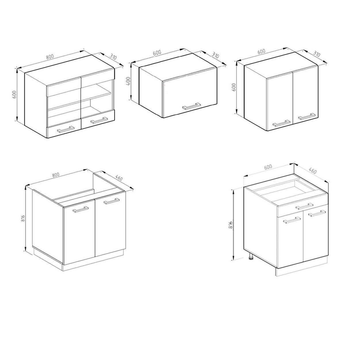 KÜCHENZEILE R-Line Anthrazit Hochglanz/Weiß 200 cm, AP Eiche - Anthrazit/Weiß, Holzwerkstoff (200/81.6/60cm) - Vicco