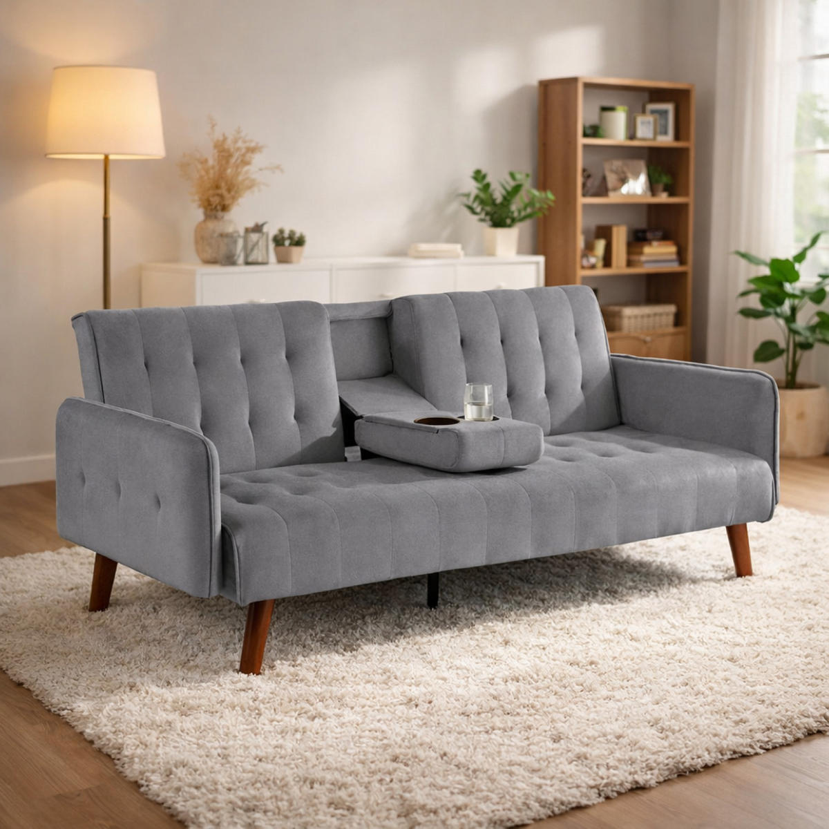 SCHLAFSOFA Inverness Grau 3-Sitzer Samt - Grau, Holz (181/37/97cm) - Concept Usine