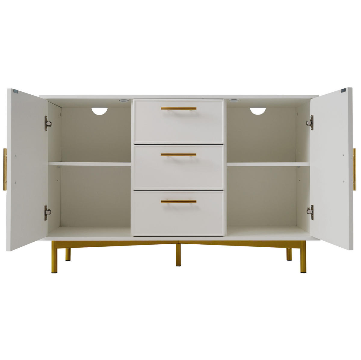 KOMMODE 120/40/75 cm mit 2 Türen, 3 Schubladen, verstellbaren Einlegeböden und Metallfuß, Weiß - Weiß, Holzwerkstoff (120/40/75cm) - Redom