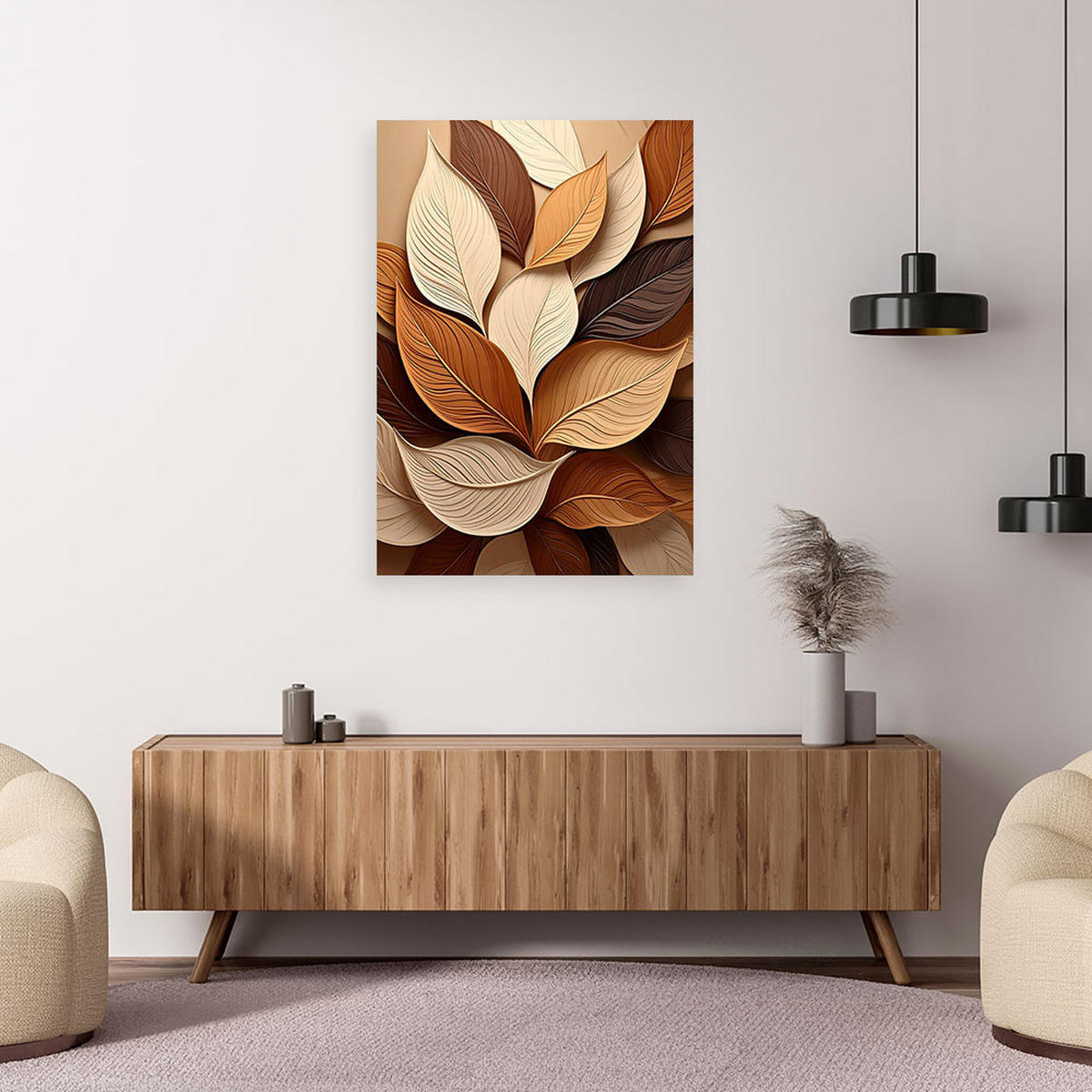 LEINWANDBILDER, Geschichtete Blätter in warmen Braun- und Beigetönen - Braun, Textil (60/90cm) - Feeby