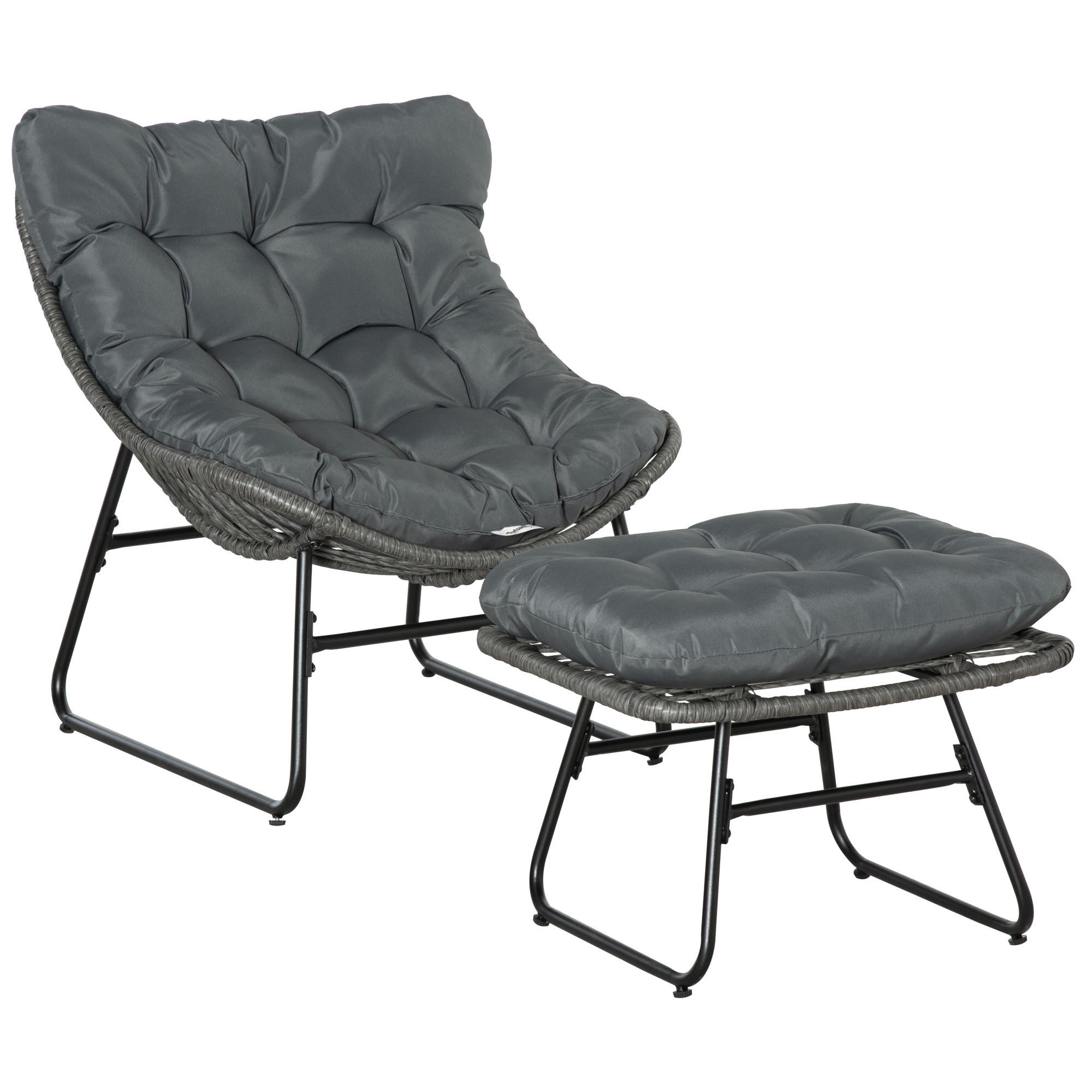 RELAXSESSEL mit Fußhocker Kissen Stahl Polyester Grau 69 x 76 x 70 cm - Grau, Kunststoff (76/70/69cm) - Outsunny