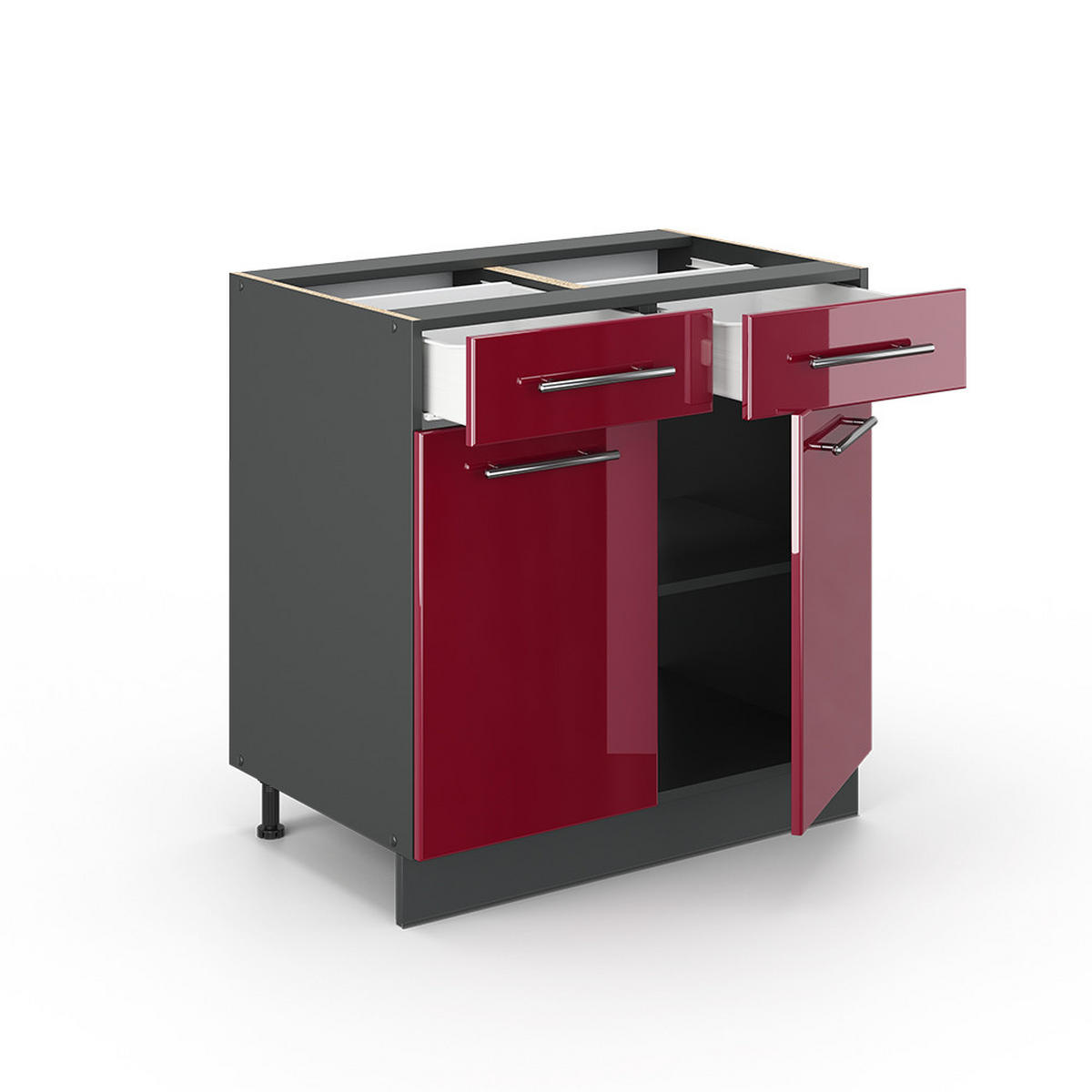 KÜCHENUNTERSCHRANK Fame-Line Bordeaux Hochglanz 80 cm, AP Eiche - Bordeaux/Anthrazit, Holzwerkstoff (80/82/60cm) - Vicco