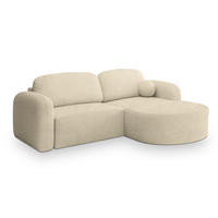 ECKSOFA AMILIA R-S Creme Boucle-Stoff mit Schlaffunktion - Creme, Holz (263/174cm) - MASSENO