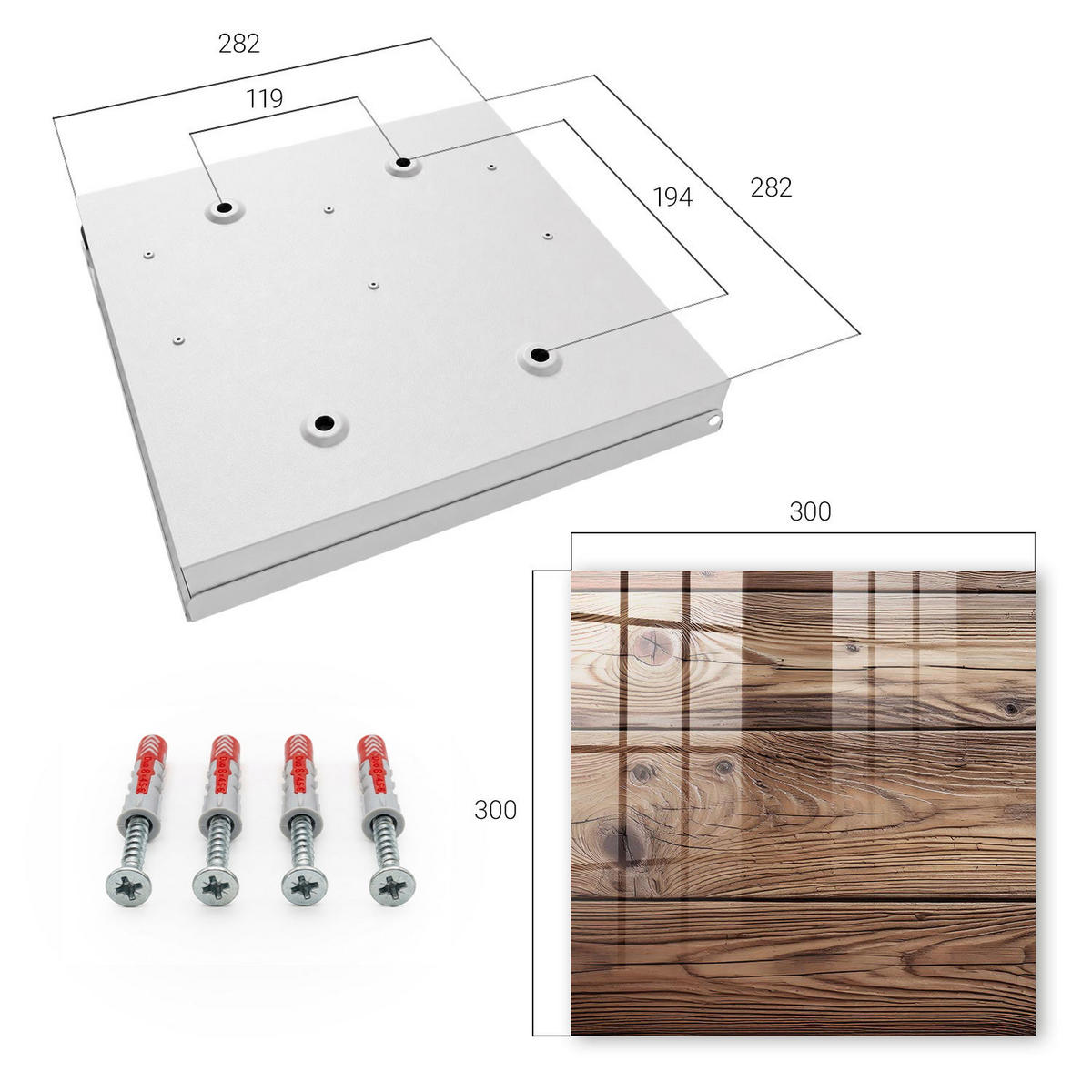 SCHLÜSSELBOX Weiß 30x30 cm – Türöffnung nach rechts - Holzmuster - Braun, Metall (30/30/5cm) - TULUP