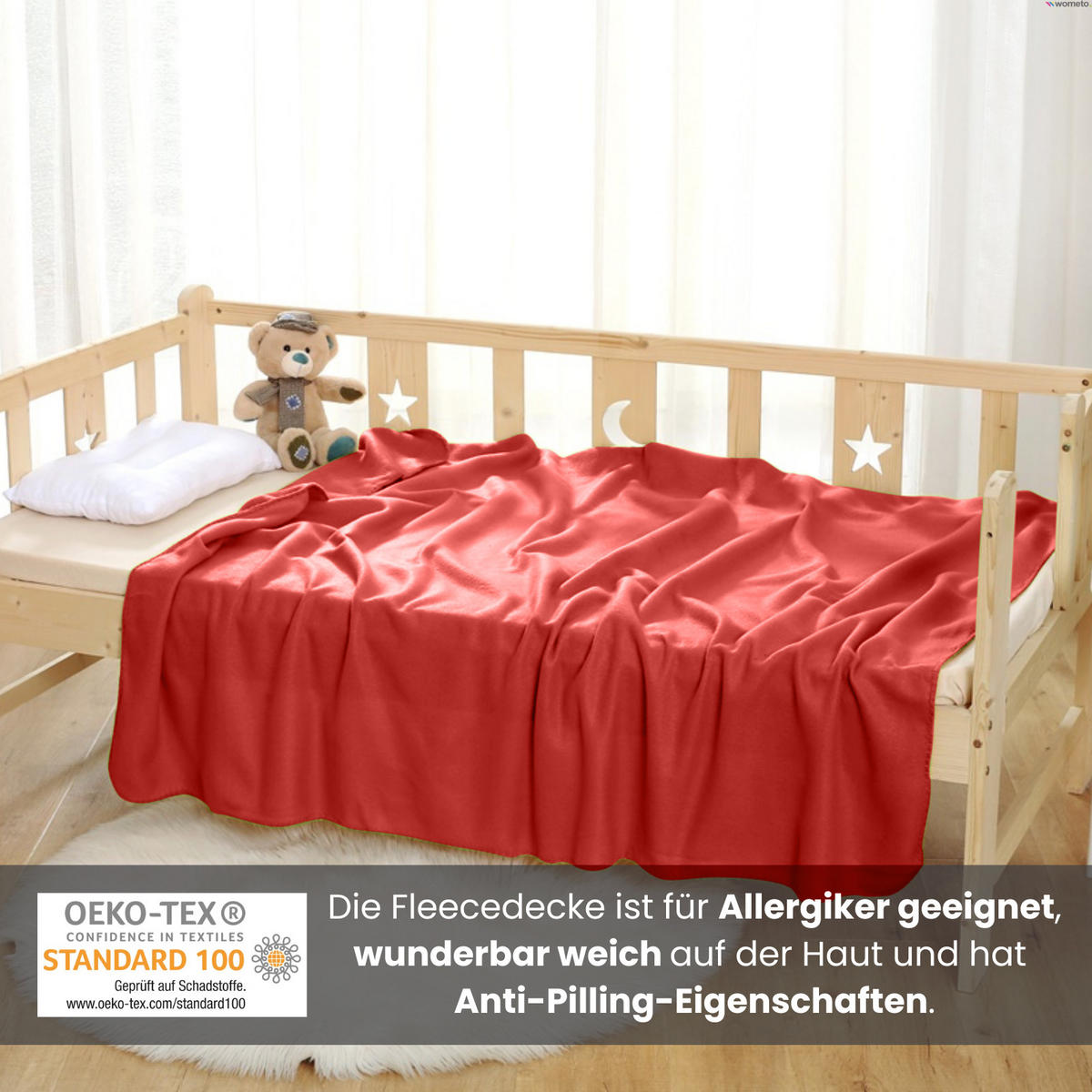 FLEECEDECKE 10er Set rot 130/160 cm Kettelrand Anti-Pilling - Rot, Textil (130/160cm) - wometo