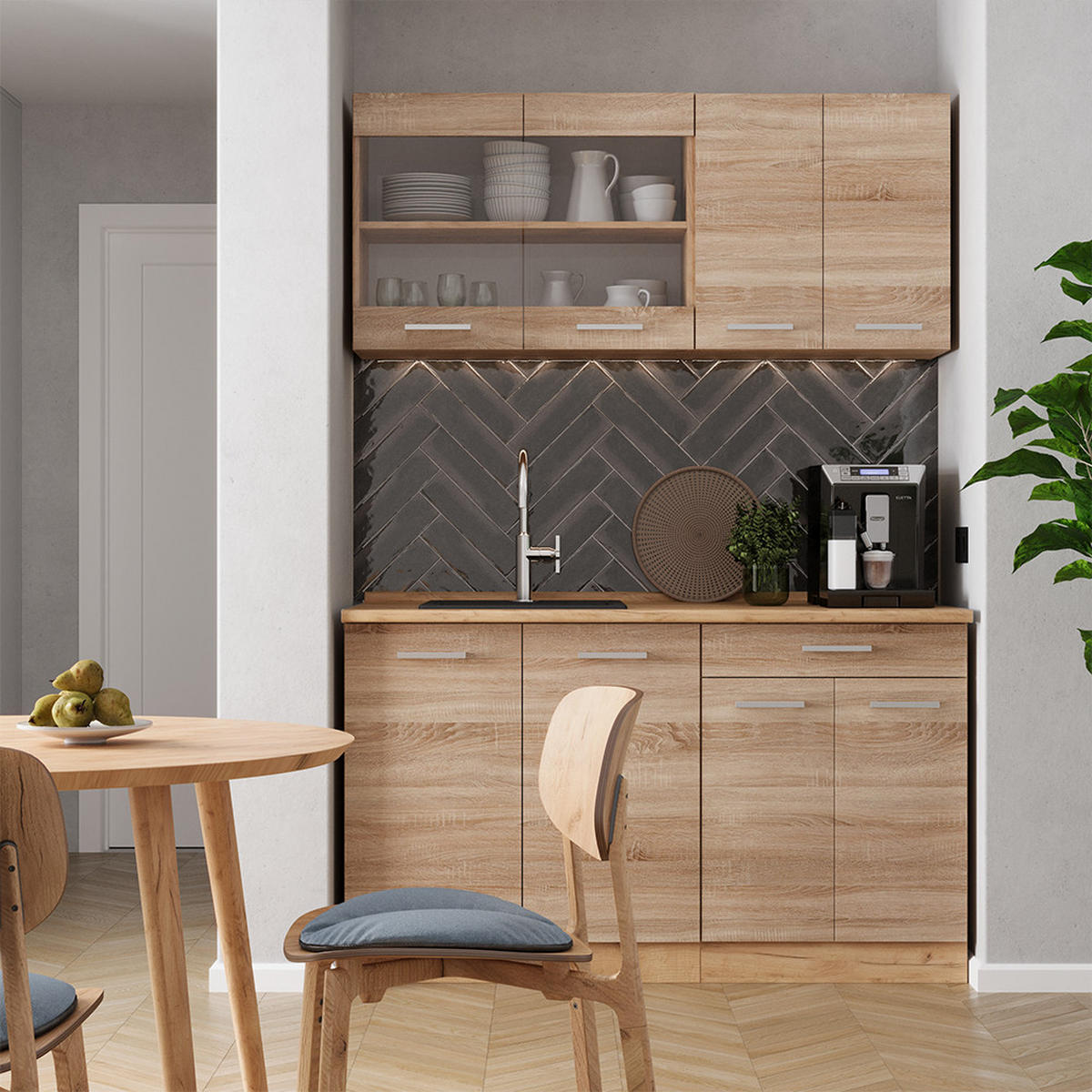 SINGLE KÜCHE R-Line Sonoma/Goldkraft Eiche 140 cm ohne Arbeitsplatte - Honigeiche/Sonoma Eiche, Holzwerkstoff (140/81.6/46cm) - Vicco
