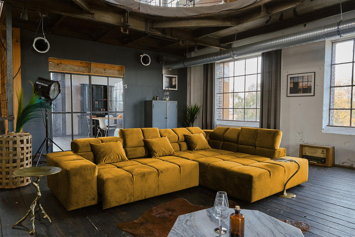 ECKSOFA MIT MOTORISCHEM SITZVORZUG NEVADA Gelb Velvet - Gelb/Schwarz, Textil (319/215cm) - KAWOLA