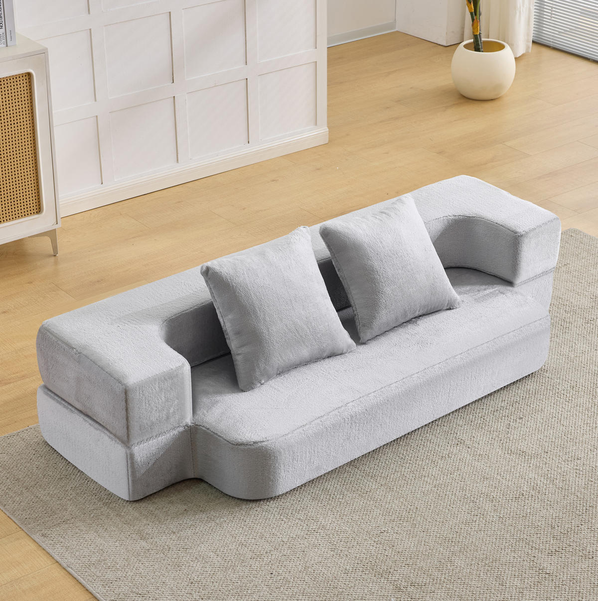 SOFA klappbar 2-Sitzer Hellgrau - Hellgrau, Kunststoff (52/48/190cm) - Meubliv