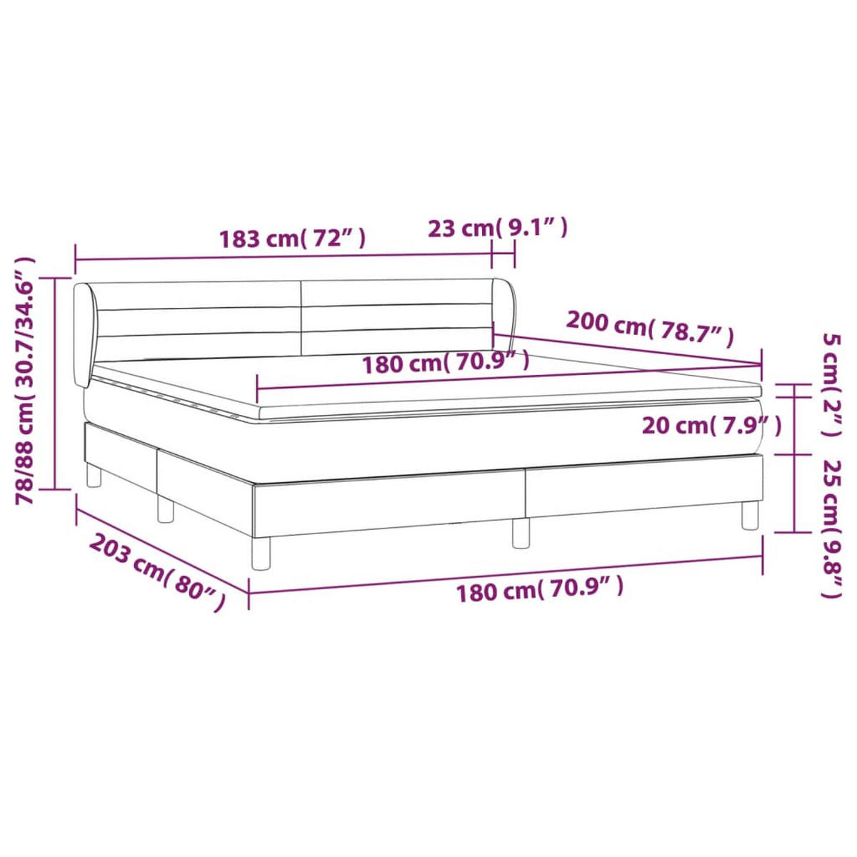 BOXBETT Mit Matratze Dunkelgrau 180/200 Cm Samt - Weiß, Textil (180/200cm) - vidaXL