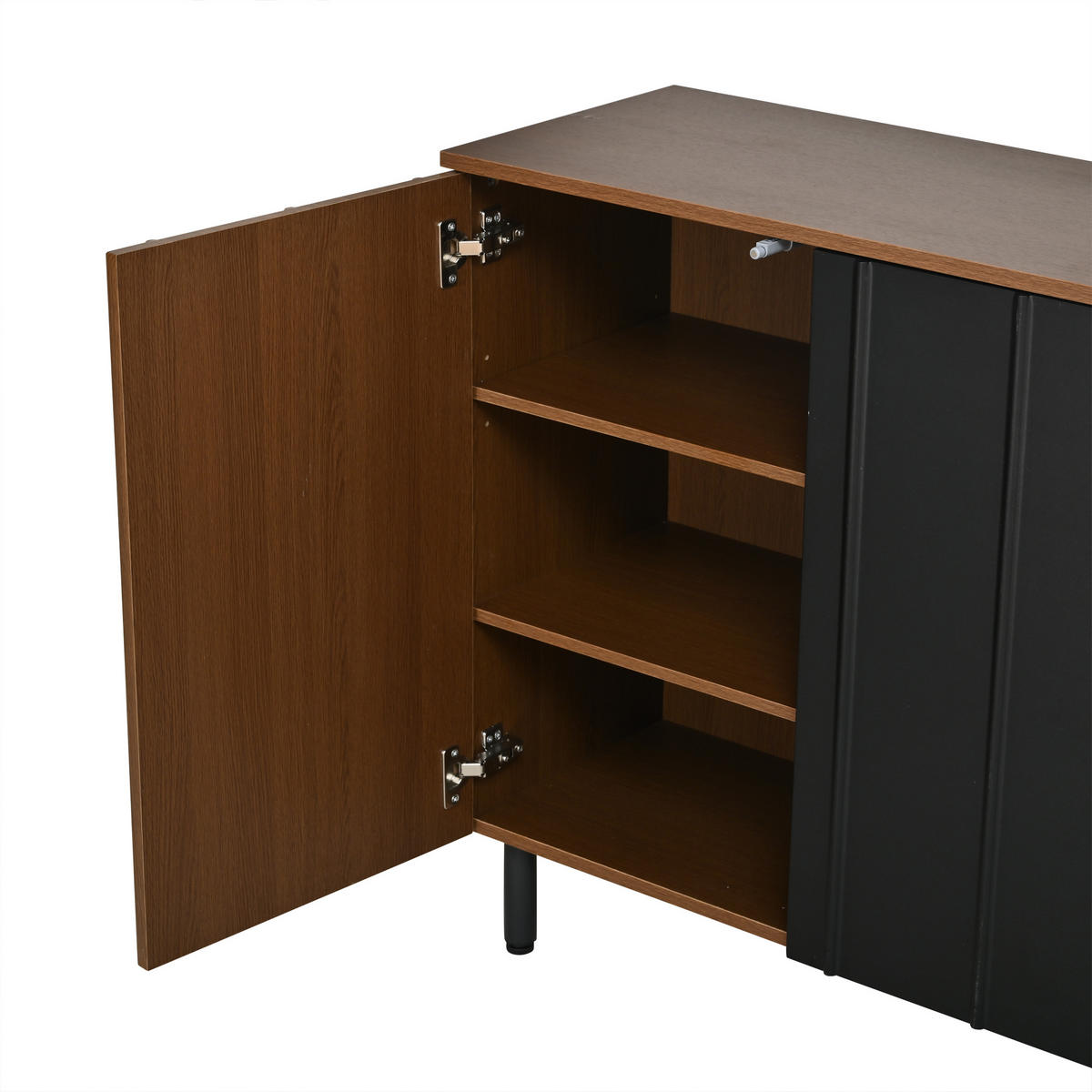 SIDEBOARD DE-37848 mit 4 Türen und verstellbaren Böden Nussbaum/Schwarz - Walnussfarben, Holzwerkstoff (160/80/35cm) - ComfortXL