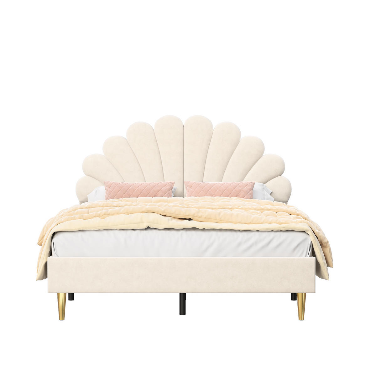 POLSTERBETT 140x200cm Doppelbett in Blütenform höhenverstellbar – Samt Beige - Beige, Textil (140/200cm) - DELFA