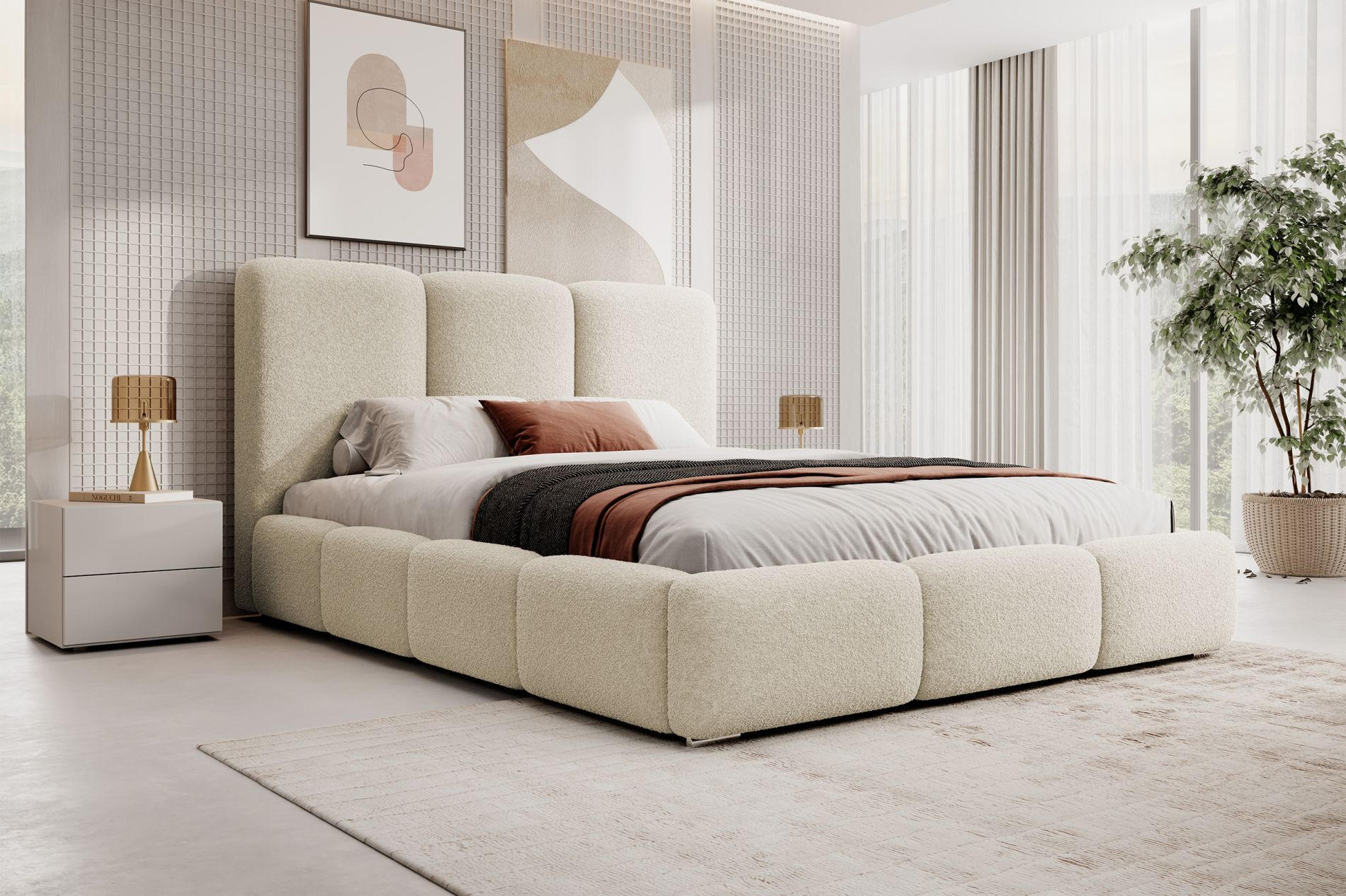 POLSTERBETT Bauro mit Bouclé-Bezug Creme 180x200 cm - Silberfarben/Creme, Textil (180/200cm) - Selsey