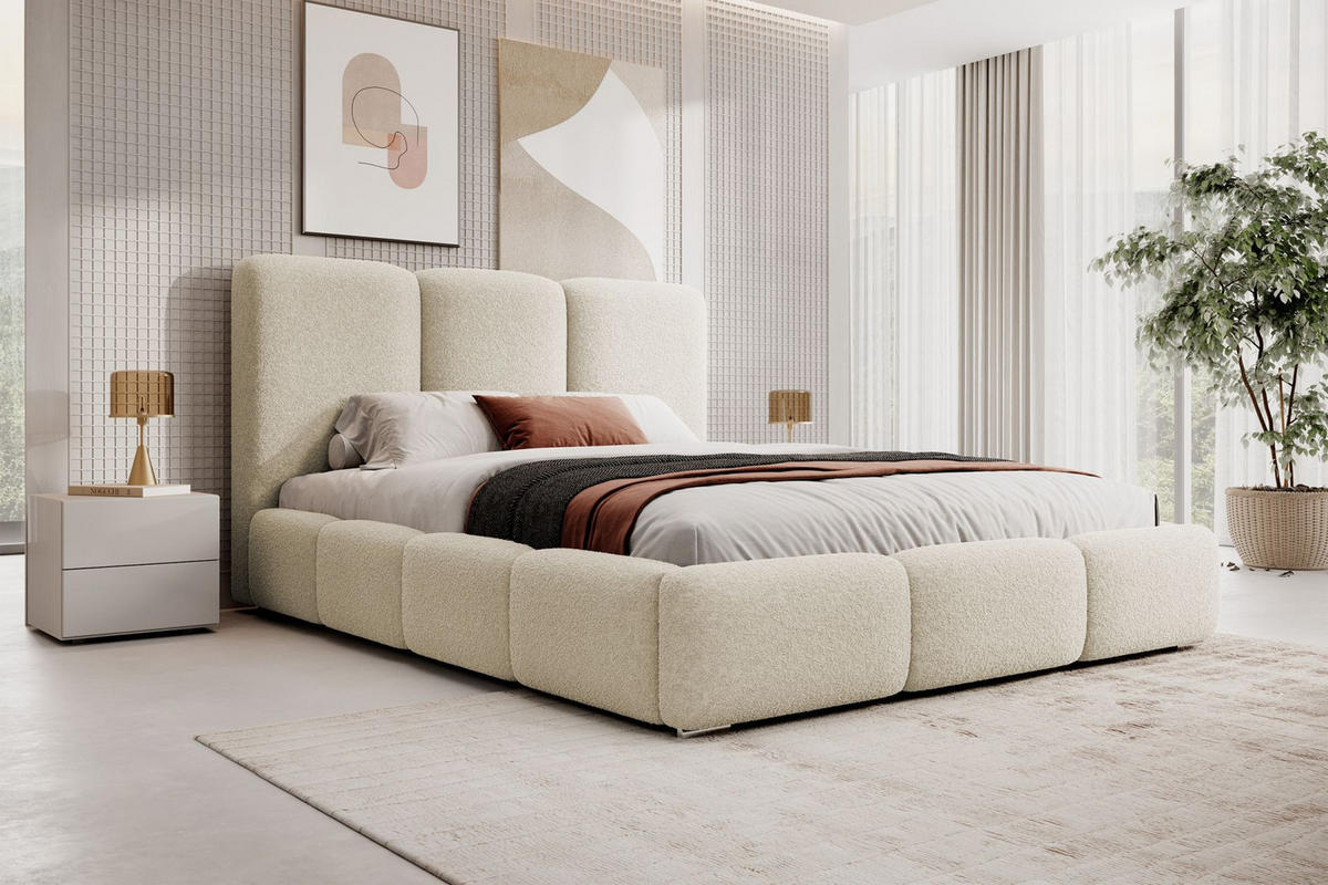POLSTERBETT Bauro mit Bouclé-Bezug Creme 160x200 cm - Silberfarben/Creme, Textil (160/200cm) - Selsey