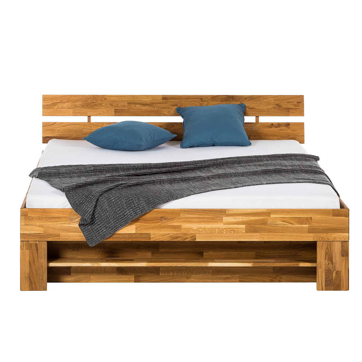 MASSIVHOLZBETT - Eiche massiv - Eichefarben, Holz (200/200cm) - home24