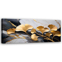 WANDBILD ginko blumen botanik marmor grau gold - Goldfarben, Textil (90/30cm) - Feeby