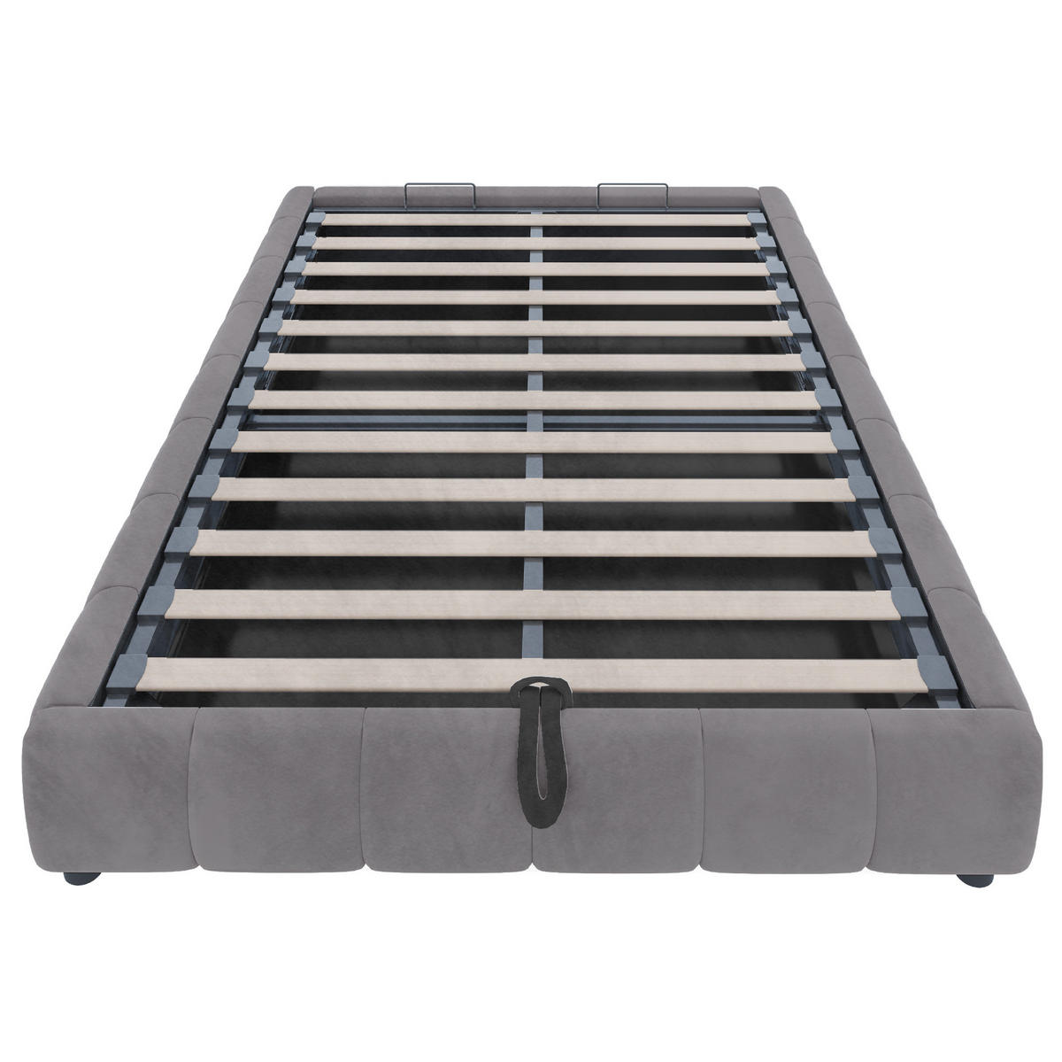 ČALÚNENÁ posteľ z flanelu 140x200 cm sivá s LED osvetlením, hydraulickým úložným priestorom a bez čela - sivá, textil (140/200cm) - Modfu