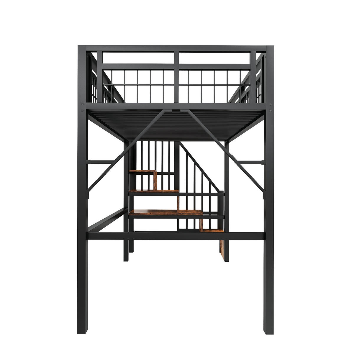 HOCHBETT 90/200 cm DE-04549, mit LED und Stauraum-Treppe in Schwarz - Schwarz, Metall (90/200cm) - ComfortXL