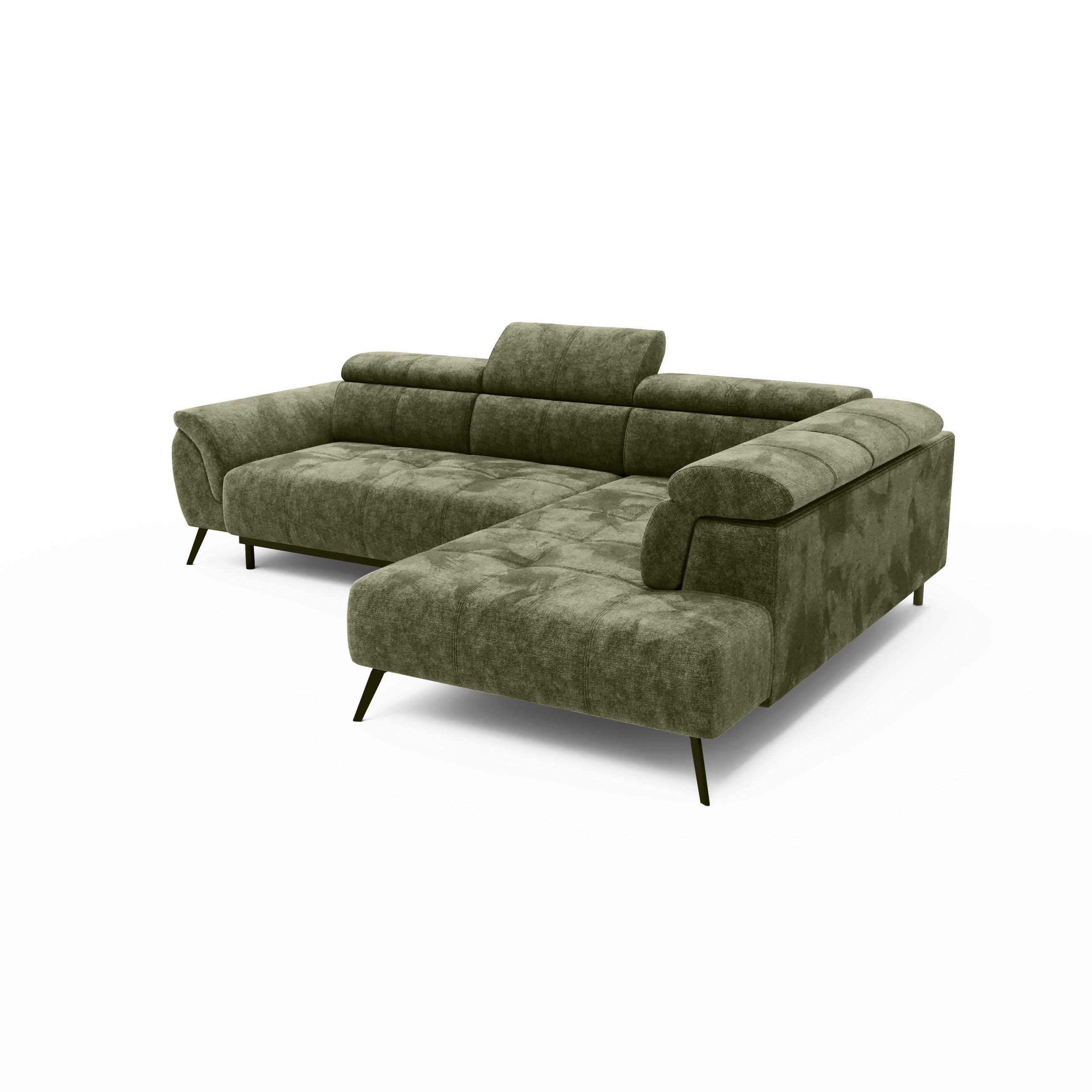 ECKSOFA Ottomane rechts Chenille 284x208x79 grün VALENTINA - Grün, Kunststoff (284/208cm) - Massivmoebel24