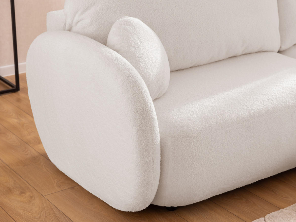 ECKSOFA Candy mit Schlaffunktion Weiß Bouclé-Stoff - Ottomane rechts - Schwarz/Weiß, Holz/Kunststoff (146/230cm) - S-Style Möbel