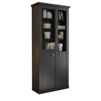 VITRINE schwarz matt, Eiche 86 cm, Vitrinenschrak Landhaus mit Soft-Close - Eichefarben/Messingfarben, Glas/Holzwerkstoff (86/200/39cm) - Furn.Design