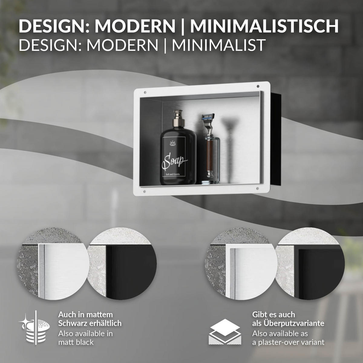 DUSCHNISCHE Silber 20/30 cm randlos - Silberfarben, Metall (30/20/10cm) - LuxeBath