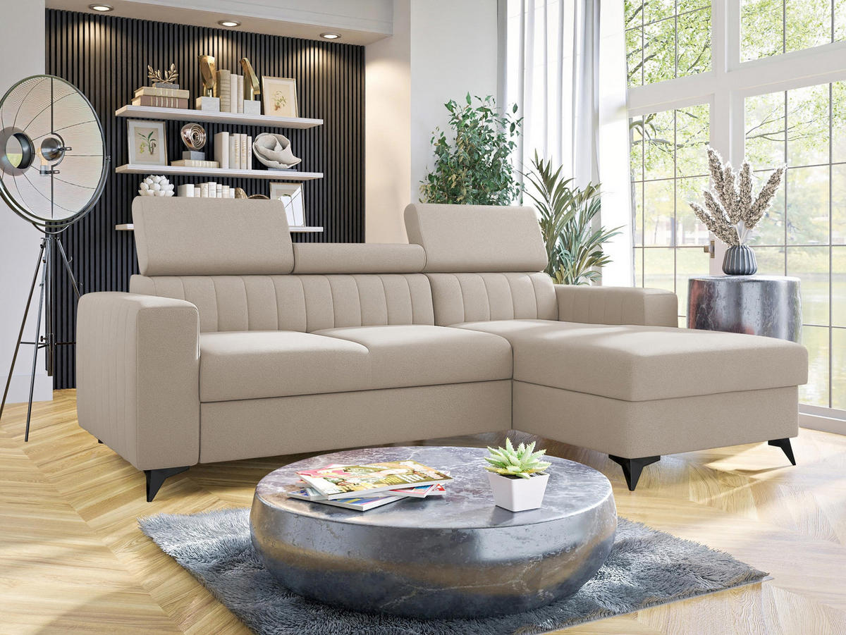 ECKSOFA Milano, Seite: Rechts 2R+LC - Beige/Schwarz, Holz/Textil (236/172cm) - MIRJAN24