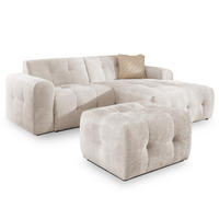 ECKSOFA inkl. Hocker Kozy im Bumpy-Design mit Schlaffunktion und fester Rückenlehne aus weichem Beige Chenille-Stoff - Ottomane rechts - Beige/Creme, Holz/Kunststoff (234/161cm) - S-Style Möbel