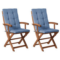 GARTENSTUHL 2er-Set und Sitzkissen Akazienholz Blau Maui Premium - Braun, Holz (46/92/48cm) - Beliani