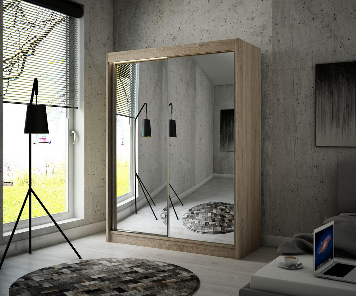 SCHIEBETÜRENSCHRANK DOMA - Sonoma Eiche, Holzwerkstoff (120/215/61cm) - Meblini