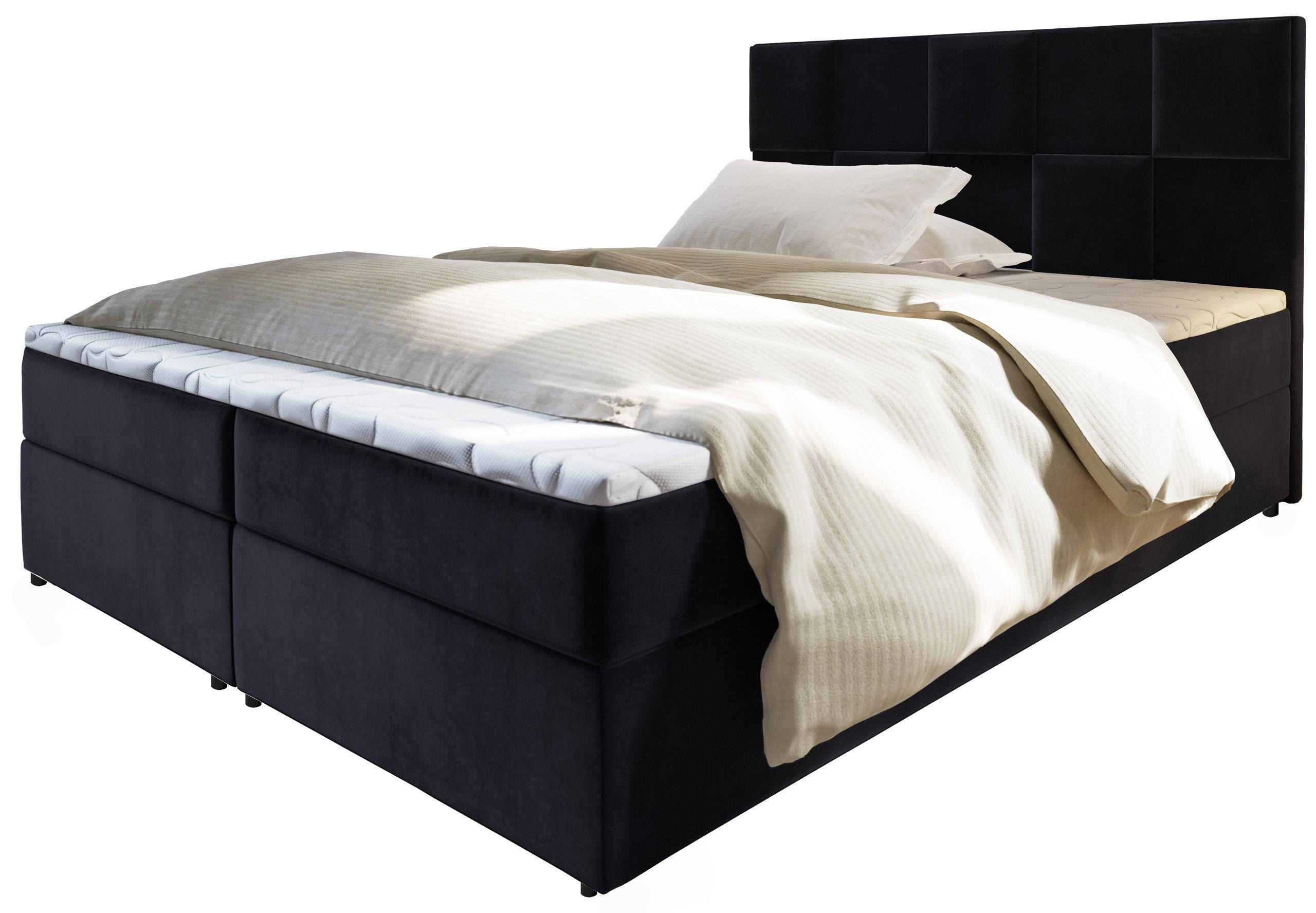 BOXBETT PRATA 180x200 cm mit Matratze und Topper - Schwarz - Schwarz, Holz (180/200cm) - MASSENO
