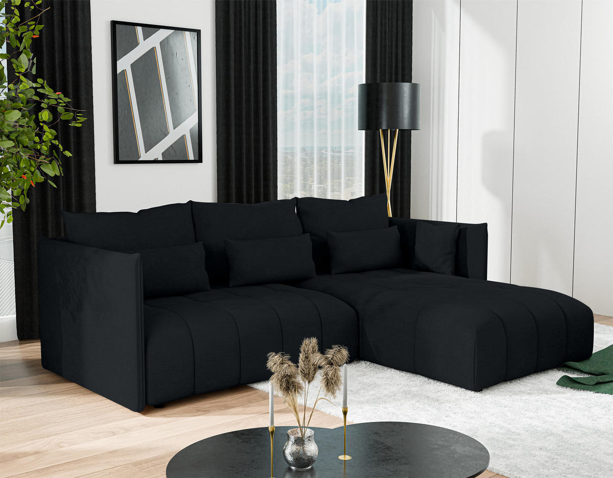 ECKSOFA L Form Cosmova Schwarz 245/182/83 cm mit Schlaffunktion - Schwarz, Kunststoff/Textil (245/182cm) - AX Living