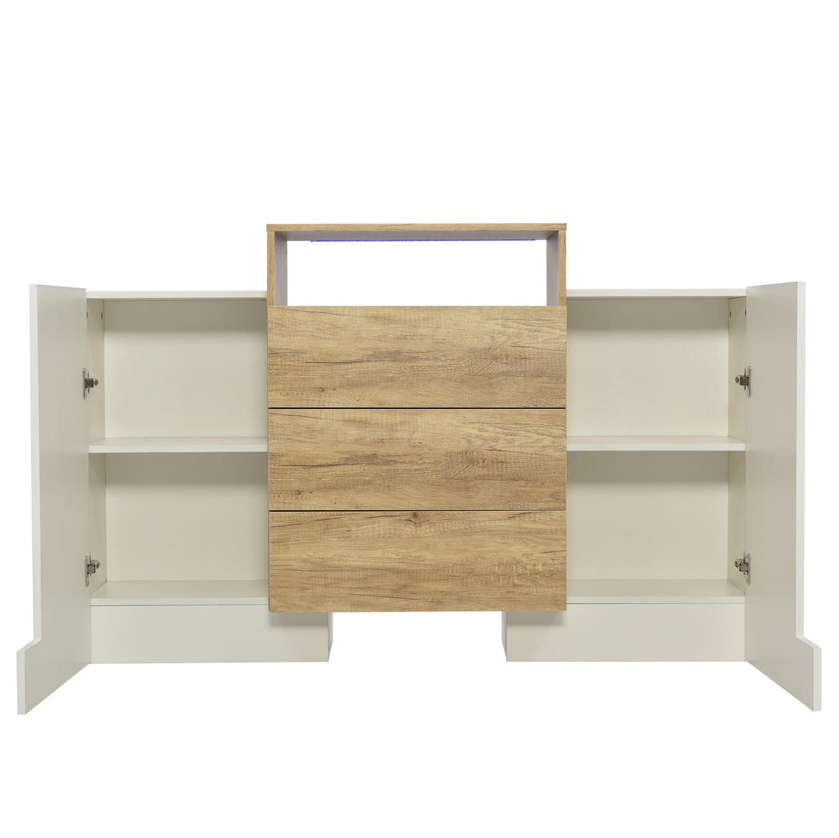 KOMODA z MDF, 140/30/77,5 cm bílá a přírodní, s LED osvětlením - přírodní, kompozitní dřevo (140/77/30cm) - BEAOK
