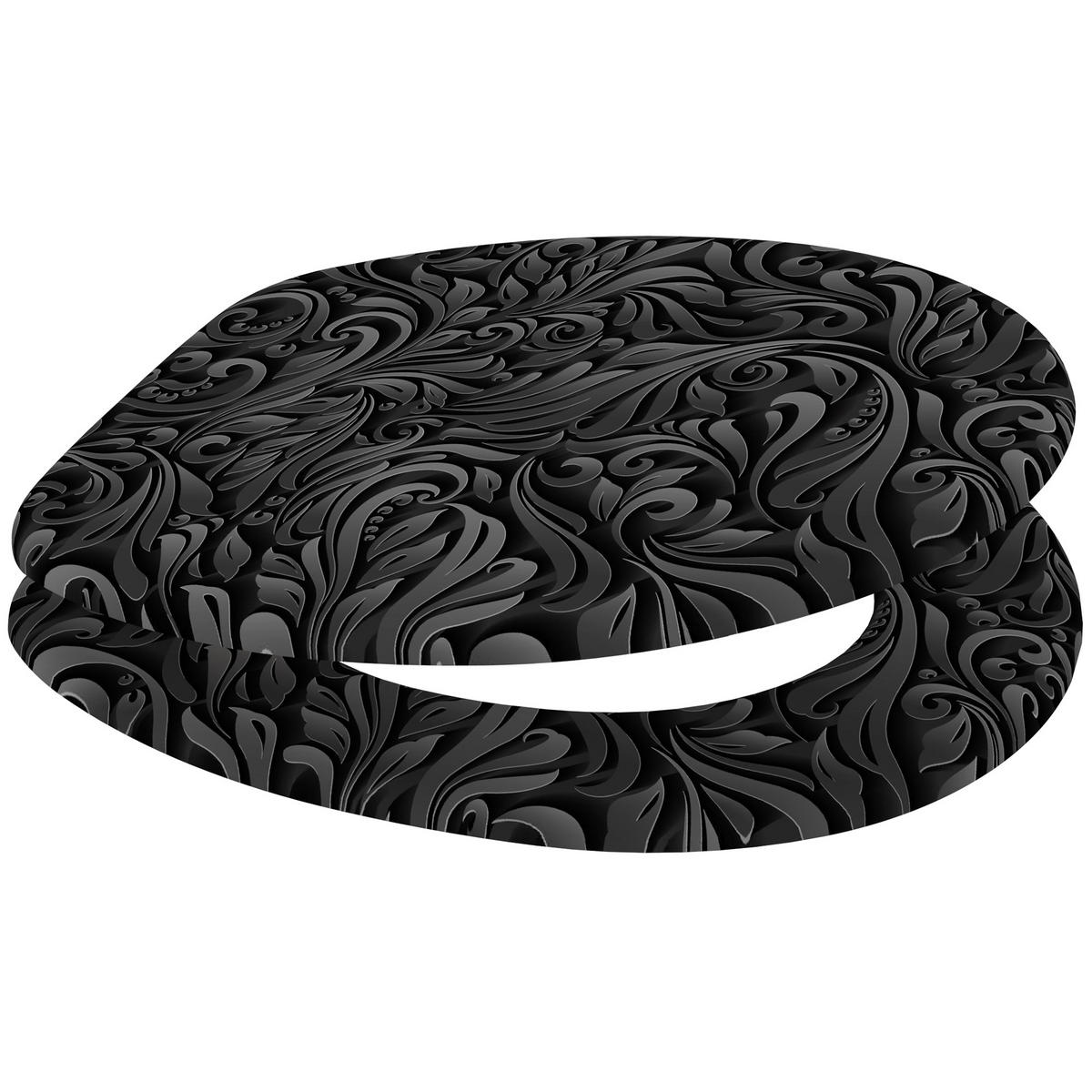 WC-SITZ Floral - Schwarz, Holzwerkstoff (38/6/47cm) - Sanilo