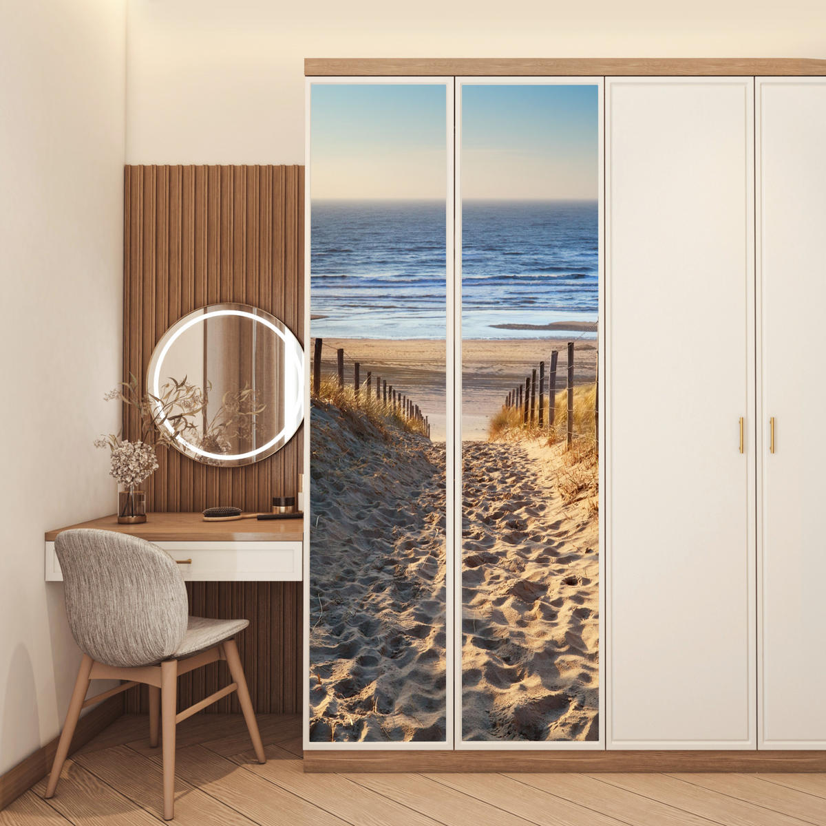 TÜRAUFKLEBER Selbstklebend - Strand - Meer - Niederlande - Dünen - Sonne 95x235 cm - Türtapete - Blau, Kunststoff (95/0.1cm) - MuchoWow