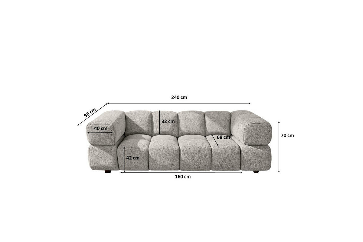 SOFA 3-Sitzer, Couch, Chenille Stoff Puente, Beige, Averro - Beige, Holz (240/70/96cm) - Kaiser Möbel