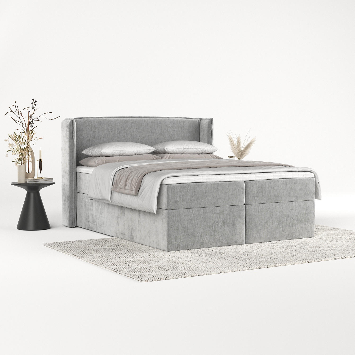BOXBETT Viva 200/200 cm Hellgrau im Lotta Stoff - Hellgrau/Schwarz, Holz/Holzwerkstoff (200/200cm) - AltaBeds