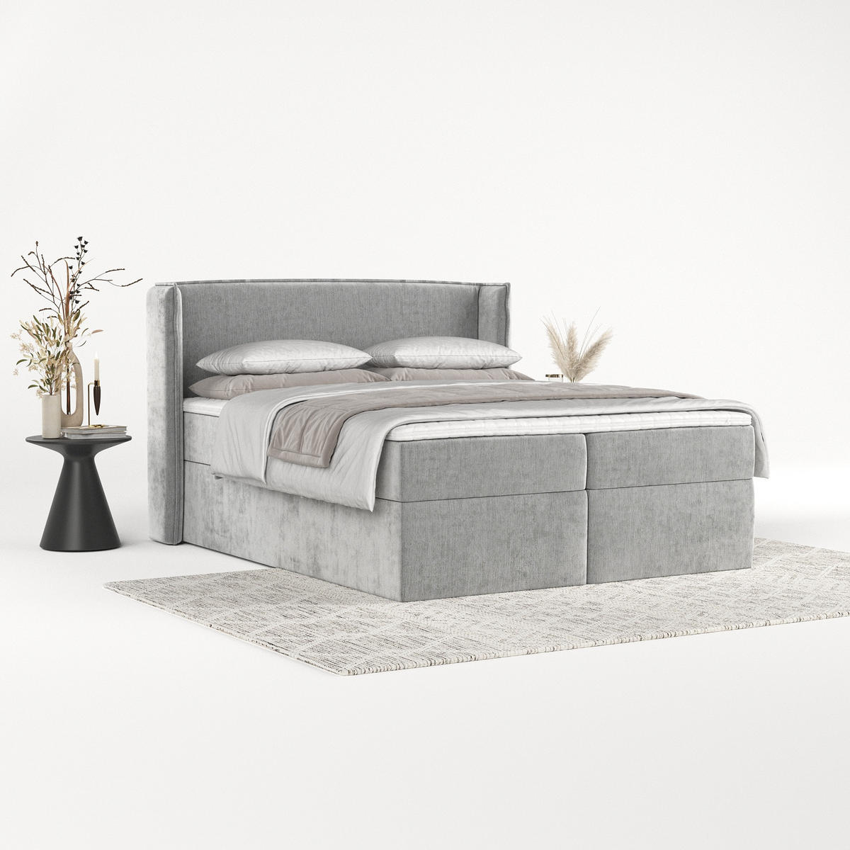 BOXBETT Viva 160/200 cm Hellgrau im Lotta Stoff - Hellgrau/Schwarz, Holz/Holzwerkstoff (160/200cm) - AltaBeds