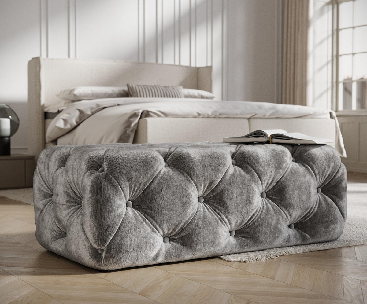 POUF Cosimo Grau Chenille - Schwarz/Grau, Holz/Holzwerkstoff (130/39/65cm) - Maison de Reve