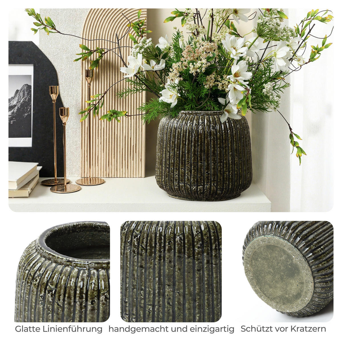 VASE, dunkelgrün aus Keramik, Ø23 x H21.5 cm - Dunkelgrün, Keramik (21.5cm) - Hometopia