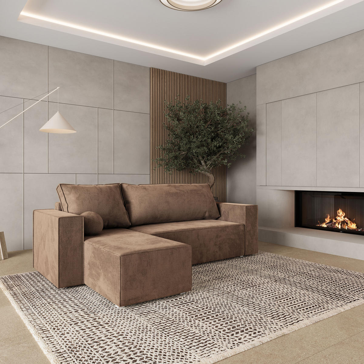 ROHOVÁ SEDAČKA RAVELO béžová - šedá/béžová, dřevo/textil (240/140cm) - MASSENO