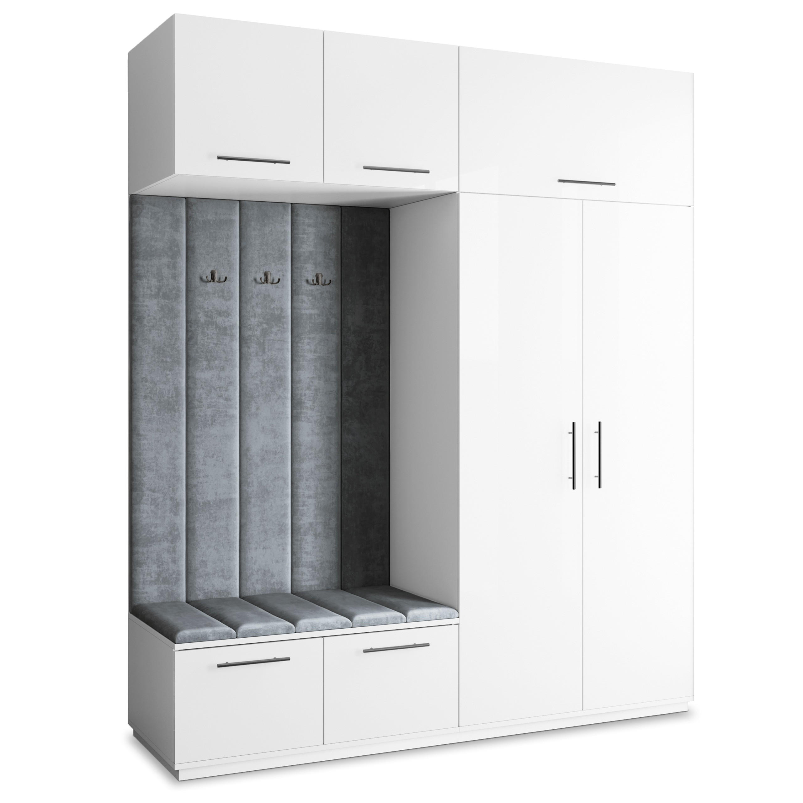 GARDEROBENSCHRANK REMA 200/240/60 cm Modern Garderobe-Set Weiß - Weiß/Grau, Holzwerkstoff (200/240/60cm) - MASSENO