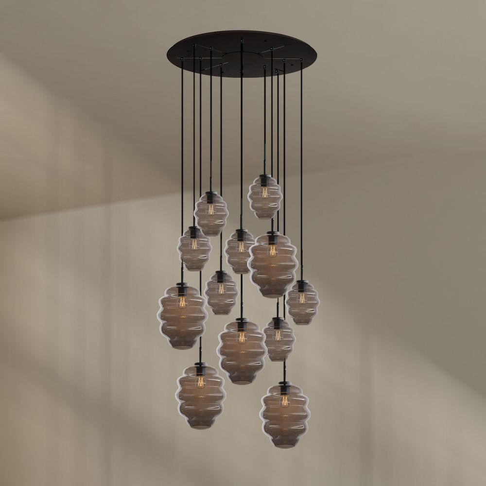 GALERIELEUCHTE Echos 12-flammig Rauch Ø 18/25cm - Anthrazit/Schwarz, Glas (18/18/20cm) - s.luce