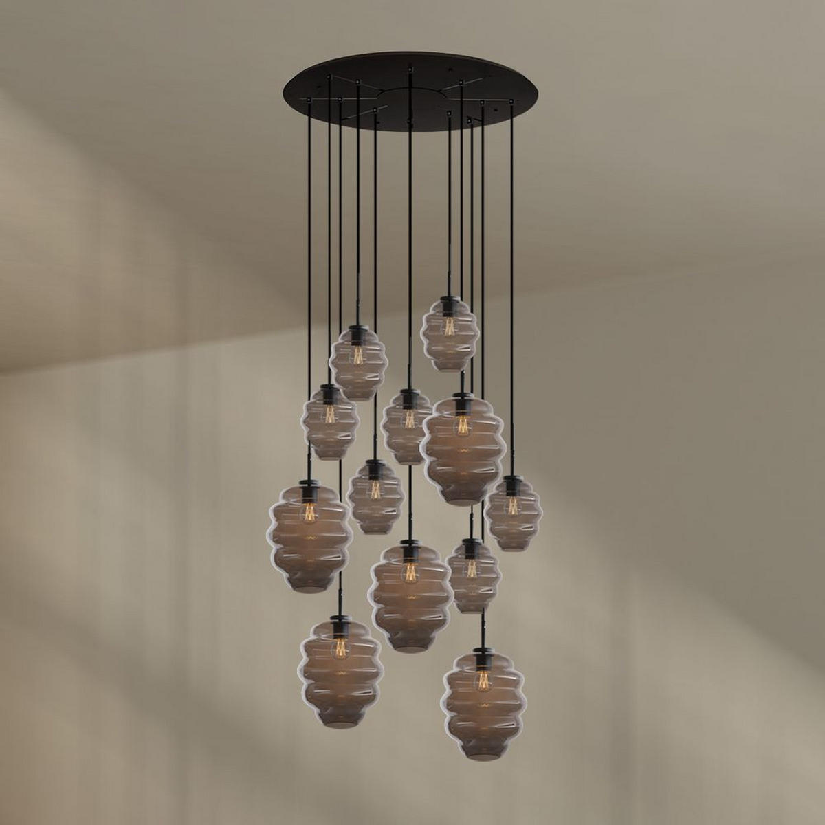 GALERIELEUCHTE Echos 12-flammig Rauch Ø 18/25cm - Anthrazit/Schwarz, Glas (18/18/20cm) - s.luce