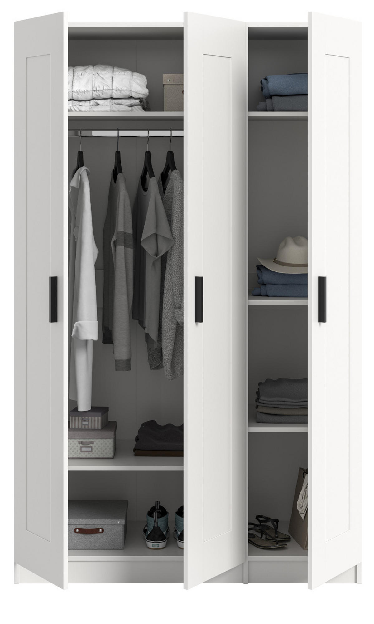 KLEIDERSCHRANK in weiß 120 x 194 cm, Drehtürenschrank 3-türig skandinavisch - Schwarz/Weiß, Holzwerkstoff/Kunststoff (120/194/56cm) - Inn.Furn