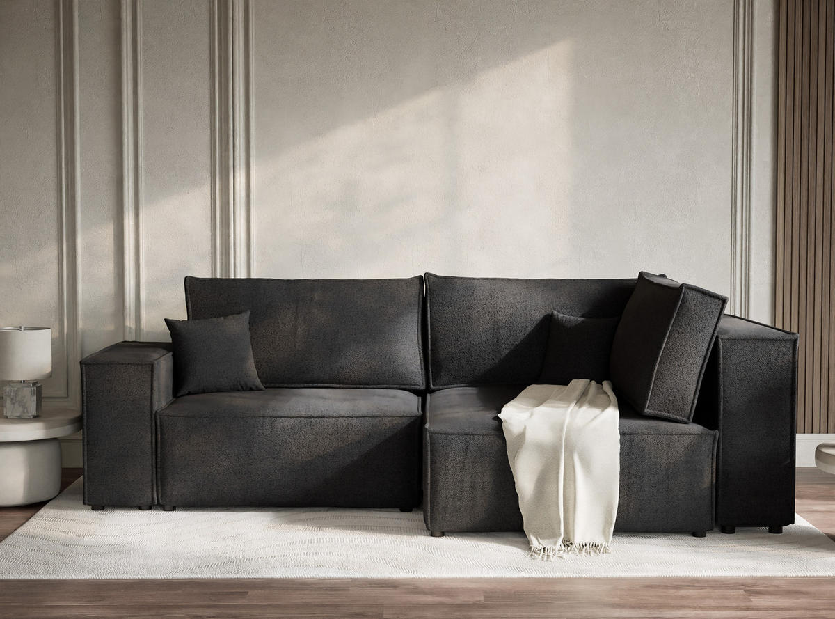 ECKSOFA MIT SCHLAFFUNKTION Tonga Anthrazit Webstoff - Anthrazit/Schwarz, Holz/Holzwerkstoff (255/105cm) - Maison de Reve