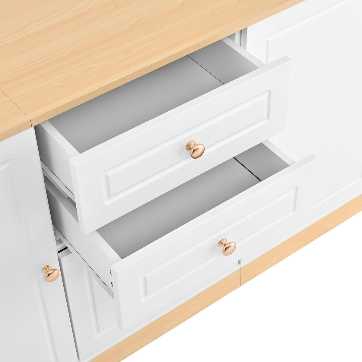 KOMMODE aus Spanplatte 135,5x39x76cm in Weiß mit Schubladen und Doppeltüren - Weiß, Holzwerkstoff (135.5/76/39cm) - Modfu